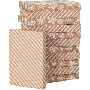 Hallmark Medium Christmas Gift Boxes with Lids (12 Shirt Boxes, White Snowflakes and Stripes on Kraft) for Holiday Parties, Winter Weddings, Bridal Showers(12 Count (Pack of 1))