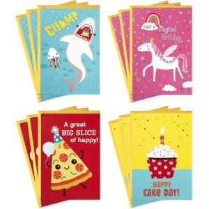 Hallmark Mini Valentine’s Day Treat Card Pockets for Kids, Hearts and Roller Skates (32 Mini Pocket Notes with Sticker Seals)(Shark and Unicorn)