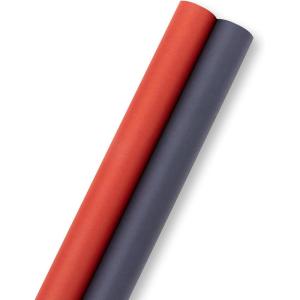 Hallmark Modern Wrapping Paper Rolls for Birthday, Graduation, Christmas, Gift Wrap Paper (Set of 3 Reversible Rolls: 75 sq. ft. ttl.) Black, White, Blue, Orange, Yellow & Green for All Occasions(Red and Navy)