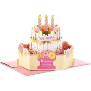 Hallmark Paper Wonder Birthday Pop Up Card For Women (Pink and Gold Birthday Cake), 799RZW1030(Pop Up  Pink and Gold Birthday Cake)