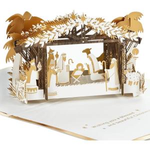 Hallmark Paper Wonder Displayable Religious Pop Up Christmas Card (Nativity Scene)(Elegant Nativity  1 Pop Up with Envelope)