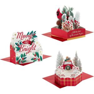 Hallmark Paper Wonder Mini Pop Up Christmas Cards (3 Cards with Envelopes: Red Truck, Cardinal, Merry and Bright)(Christmas Mini Pop Up Card Assortment Pack)