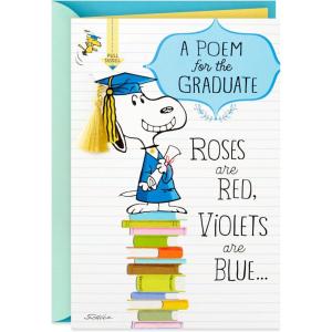 Hallmark Peanuts Graduation Card with Sound (Snoopy, Cap and Gown) for High School, Kindergarten, Middle School, College and College Graduates(Snoopy  Cap and Gown)