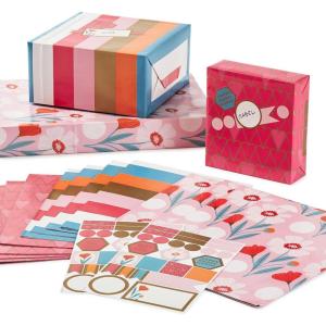 Hallmark Pink Flat Wrapping Paper Sheets with Cutlines on Reverse (12 Folded Sheets with Sticker Seals) Spring Flowers, Stripes, Hearts for Easter, Mother’s Day, Bridal Showers and More(Gold  Pink  White  Navy)