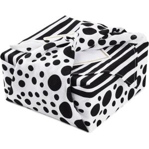 Hallmark Reusable Fabric Gift Wrap (1 Sheet: 26″ x 26″, Black and White Dots and Stripes) for Birthdays, Mother’s Day, Weddings, Engagements, Graduations and More(Natural White with Black Polka Dots and Stripes)