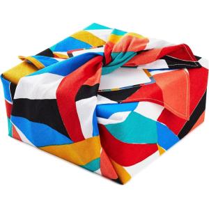 Hallmark Reusable Fabric Gift Wrap (1 Sheet: 26″ x 26″, Black and White Dots and Stripes) for Birthdays, Mother’s Day, Weddings, Engagements, Graduations and More(Bold Abstract  Red  Yellow  Black  Teal  Orange)