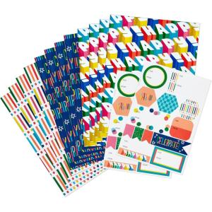 Hallmark Reversible Flat Wrapping Paper Sheets (12 Folded Sheets with Sticker Seals) Rainbow Happy, Exclamation Points, Polka Dots, Confetti for Birthdays, Graduations, Celebrations(Navy  Red  Rainbow)