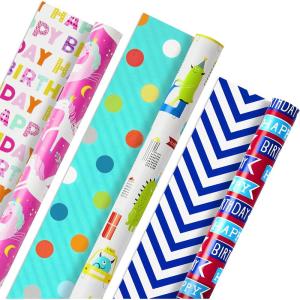Hallmark Reversible Kids Birthday Wrapping Paper, Monsters and Unicorns (Pack of 3, 120 sq. ft. ttl.)(Monsters and Unicorns)