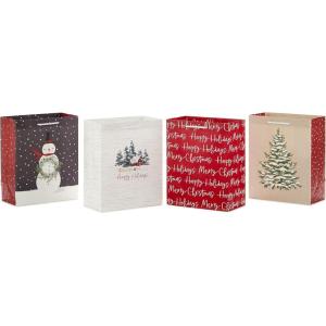 Hallmark Rustic Bag Assortment (8 Bags: 4 Medium 9″, 4 Large 13″) Snowy Red Barn, Red Truck, Plaid, Painted Wood Sign(1 Count (Pack of 4))