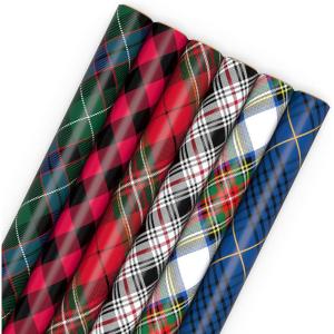 Hallmark Rustic Christmas Wrapping Paper Rolls with Cutlines on Reverse (6 Rolls: 180 Sq. Ft. Total) Red Barn, Truck, Sled, Black Plaid, Gray and Stripes(Tartan and Plaid)