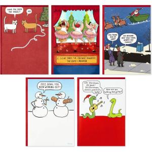 Hallmark Shoebox Funny Christmas Assortment, 5 Cards with Envelopes (Cats, Snowmen, Santa)(Multicolor)