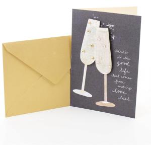 Hallmark Signature Anniversary Card for Husband, Wife, Boyfriend, Girlfriend (Flowers)(Toasting Glasses)
