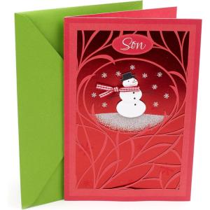 Hallmark Signature Christmas Card for Family (So Glad We’re Family)(Snowman with Red Background)