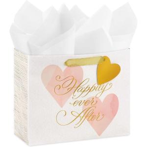 Hallmark Signature Studio 7″ Medium Gift Bag with Tissue Paper (Embossed Hearts, White, Pink, Gold) for Birthdays, Valentine’s Day, Baby Showers, Bridal Showers(Happily Ever After)