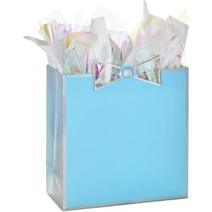 Hallmark Signature Studio 7″ Medium Gift Bag with Tissue Paper (Embossed Hearts, White, Pink, Gold) for Birthdays, Valentine’s Day, Baby Showers, Bridal Showers(Blue)