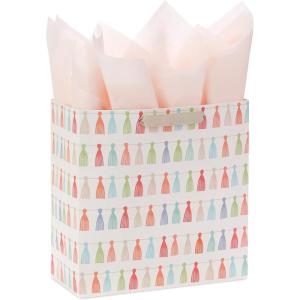 Hallmark Signature Studio 7″ Medium Square Gift Bag with Tissue Paper (Abstract Brushstrokes) Peach, Mint Green, Teal for Easter, Birthdays, Bridal Showers and More(Rainbow Tassels)