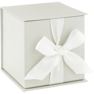 Hallmark Small Gift Box with Bow and Shredded Paper Fill (Black 4 inch Gift Box) for Weddings, Graduations, Birthdays, Father’s Day, Groomsmen Gifts, All Occasion(Grey White)