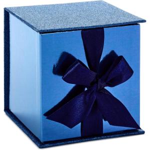 Hallmark Small Gift Box with Bow and Shredded Paper Fill (Red Signature 4 inch Gift Box with Glitter) for Birthdays, Graduations, Anniversaries, Christmas, Valentine’s Day, All Occasion(Navy Blue Glitter)