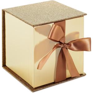 Hallmark Small Gift Box with Bow and Shredded Paper Fill (Red Signature 4 inch Gift Box with Glitter) for Birthdays, Graduations, Anniversaries, Christmas, Valentine’s Day, All Occasion(Gold Glitter)