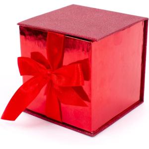 Hallmark Small Gift Box with Bow and Shredded Paper Fill (Red Signature 4 inch Gift Box with Glitter) for Birthdays, Graduations, Anniversaries, Christmas, Valentine’s Day, All Occasion(Red Glitter)