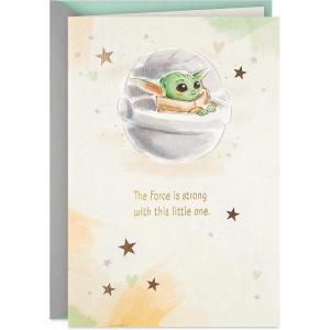 Hallmark Star Wars Baby Shower Card for New Parents (Baby Yoda, Force is Strong) Welcome New Baby, Congratulations, Gender Reveal, May the 4th(Baby Yoda  Force is Strong)
