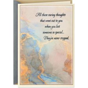 Hallmark Sympathy Card for Anniversary of Death (Caring Thoughts Never Stopped) for Widow, Widower, Friend(blue  peach  purple)