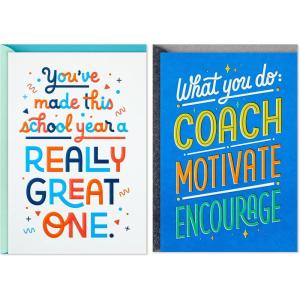 Hallmark Teacher Appreciation Cards Assortment for Preschool, Kindergarten, Elementary School, Graduation or Back to School (10 Cards and Gift Card Holders with Envelopes) (2299GMR7267)(For Teacher and Coach  2 Cards with Envelopes)