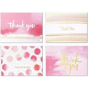 Hallmark Thank You Cards Assortment, Gold Foil Script (40 Thank You Notes with Envelopes for Wedding, Bridal Shower, Baby Shower, Business)(Pink & Gold)