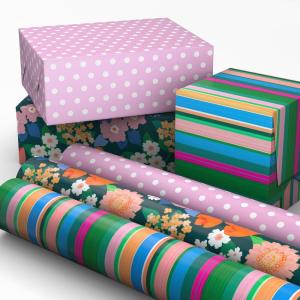 Hallmark Wrapping Paper Mini Rolls, 3-Pack (Stripes, Wildflowers, Pink Polka Dots) for Birthdays, Mother’s Day, Bridal Showers, Any Occasion – 45 Sq. Ft. Total(Stripes  Wildflowers  Pink Polka Dots)