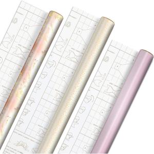 Hallmark Wrapping Paper Rolls for Birthday, Bridal Shower, Baby Shower, Gift Wrap Paper (Set of 6 Rolls: 180 sq. ft. ttl.) Butterflies, Gold Animal Print, Pink Flowers for All Occasions(Pink and Gold)