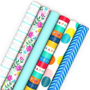 Hallmark Wrapping Paper Rolls for Graduation, Birthday, Wedding, Baby Shower – Flowers, Polka Dots, Happily Ever After Gift Wrap (Set of 6 Assorted Rolls: 180 sq. ft. ttl.)