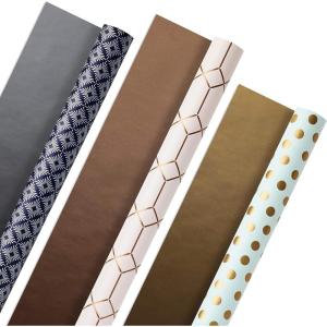 Hallmark Wrapping Paper Rolls for Graduation, Wedding, Birthday, Baby Shower, Bridal Shower – Foil Metallic Pastel Gift Wrap Paper (Set of 3 Reversible Rolls: 120 sq. ft. ttl.)(Navy  Blush  Mint)