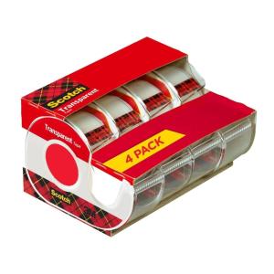 Scotch Transparent Tape, Versatile, Clear Tape Engineered for Office and Home Use, 3/4 x 850 Inches, 4 Dispensered Rolls(Tape)