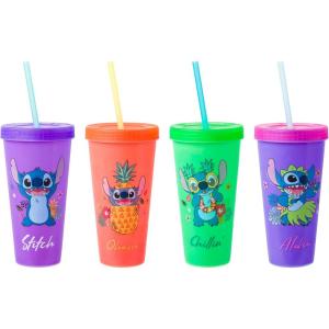 Silver Buffalo Rainbow Brite 4 pack Color Change Plastic Tumbler Set Featuring Rainbow Brite, Patty O’Green, La La Orange, and Shy Violet, 24 Ounces(Lilo and Stitch Tropical Poses)