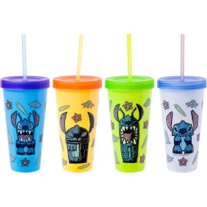 Silver Buffalo Rainbow Brite 4 pack Color Change Plastic Tumbler Set Featuring Rainbow Brite, Patty O’Green, La La Orange, and Shy Violet, 24 Ounces(Lilo and Stitch Tiki Stitch)