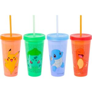 Silver Buffalo Rainbow Brite 4 pack Color Change Plastic Tumbler Set Featuring Rainbow Brite, Patty O’Green, La La Orange, and Shy Violet, 24 Ounces(Pokemon Pika and Starters)