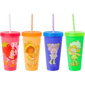 Silver Buffalo Rainbow Brite 4 pack Color Change Plastic Tumbler Set Featuring Rainbow Brite, Patty O’Green, La La Orange, and Shy Violet, 24 Ounces(Strawberry Shortcake and Friends)