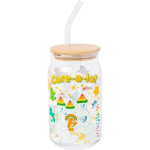 Silver Buffalo Rainbow Brite Balloon Glass Tumbler with Bamboo Lid and Glass Straw, 16 Ounces(Care Bears Care-A-Lot Land)
