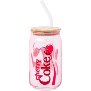 Silver Buffalo Rainbow Brite Balloon Glass Tumbler with Bamboo Lid and Glass Straw, 16 Ounces(Cherry Coke)