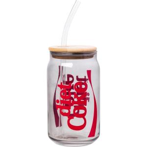 Silver Buffalo Rainbow Brite Balloon Glass Tumbler with Bamboo Lid and Glass Straw, 16 Ounces(Diet Coke)