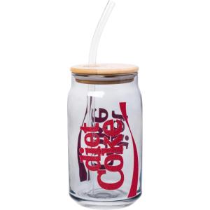 Silver Buffalo Rainbow Brite Balloon Glass Tumbler with Bamboo Lid and Glass Straw, 16 Ounces(Diet Coke Glitter)