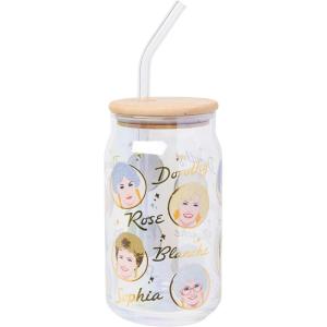 Silver Buffalo Rainbow Brite Balloon Glass Tumbler with Bamboo Lid and Glass Straw, 16 Ounces(Golden Girls Iridescent)