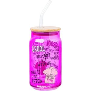 Silver Buffalo Rainbow Brite Balloon Glass Tumbler with Bamboo Lid and Glass Straw, 16 Ounces(Mean Girls Iconic Quotes)
