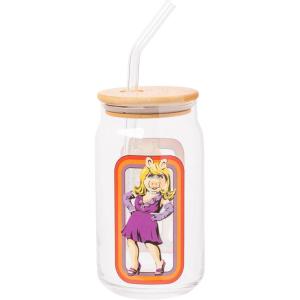 Silver Buffalo Rainbow Brite Balloon Glass Tumbler with Bamboo Lid and Glass Straw, 16 Ounces(Muppets Miss Piggy)