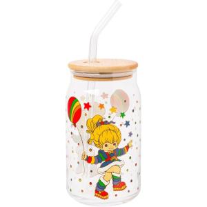 Silver Buffalo Rainbow Brite Balloon Glass Tumbler with Bamboo Lid and Glass Straw, 16 Ounces(Rainbow Brite)