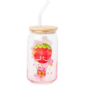 Silver Buffalo Rainbow Brite Balloon Glass Tumbler with Bamboo Lid and Glass Straw, 16 Ounces(Strawberry Shortcake and Cheer Bear)