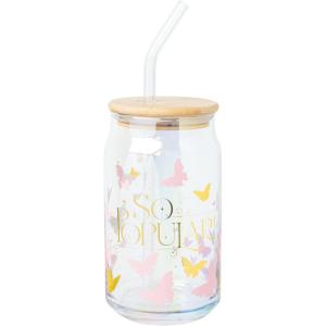 Silver Buffalo Rainbow Brite Balloon Glass Tumbler with Bamboo Lid and Glass Straw, 16 Ounces(Wicked Glinda)