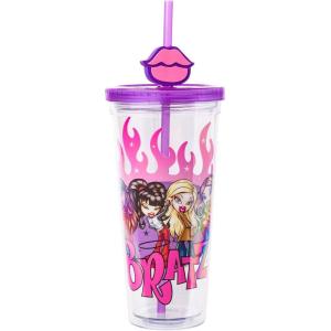 Silver Buffalo Rainbow Brite Plastic Cold Cup with Lid and Straw Topper, 24 Ounces(Bratz Flames and Full Lips)