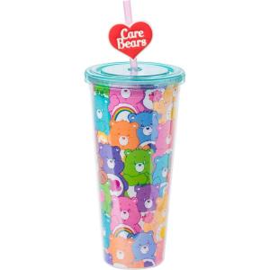 Silver Buffalo Rainbow Brite Plastic Cold Cup with Lid and Straw Topper, 24 Ounces(Care Bears Multi Bear All Over)