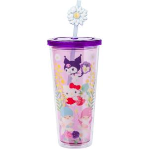 Silver Buffalo Rainbow Brite Plastic Cold Cup with Lid and Straw Topper, 24 Ounces(Hello Kitty  Kuromi  and Little Twin Stars)